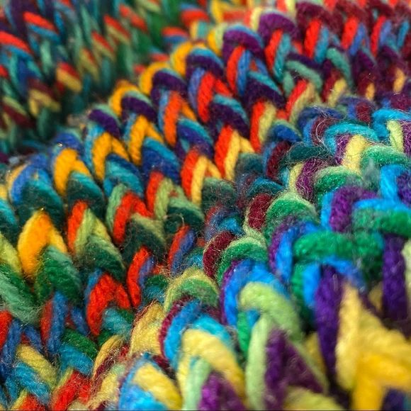 vtg 80s•handknit scarf chunky multicolored - Picture 4 of 5